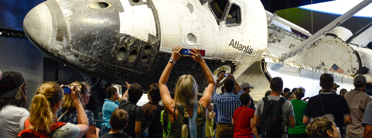 Crowd at Space Shuttle Atlantis exhibit