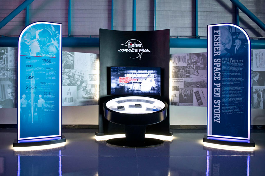 The Fisher Space Pen exhibit celebrates the history of the iconic Astronaut Space Pen that has flown on every space mission since Apollo 7.