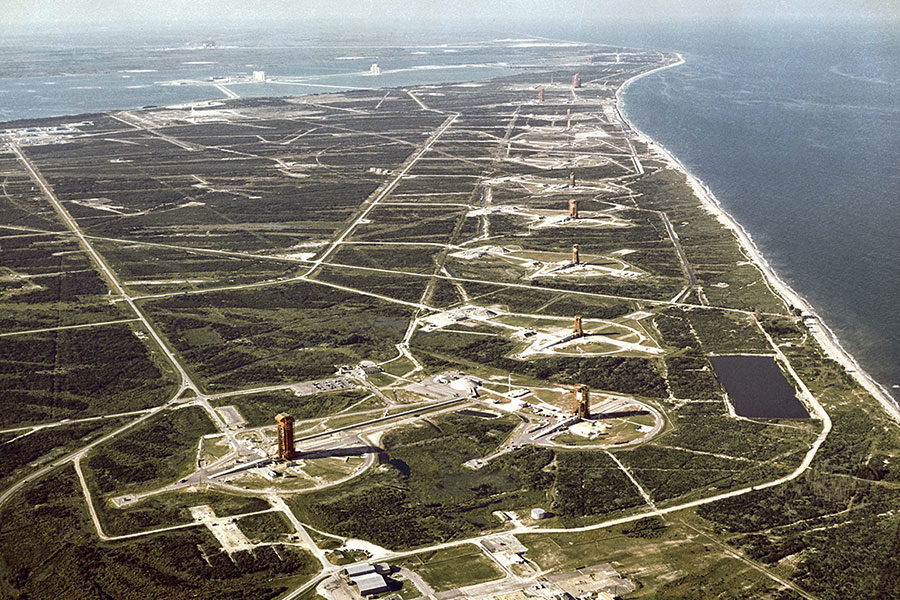 Historic photo of the launch pads of Cape Canaveral