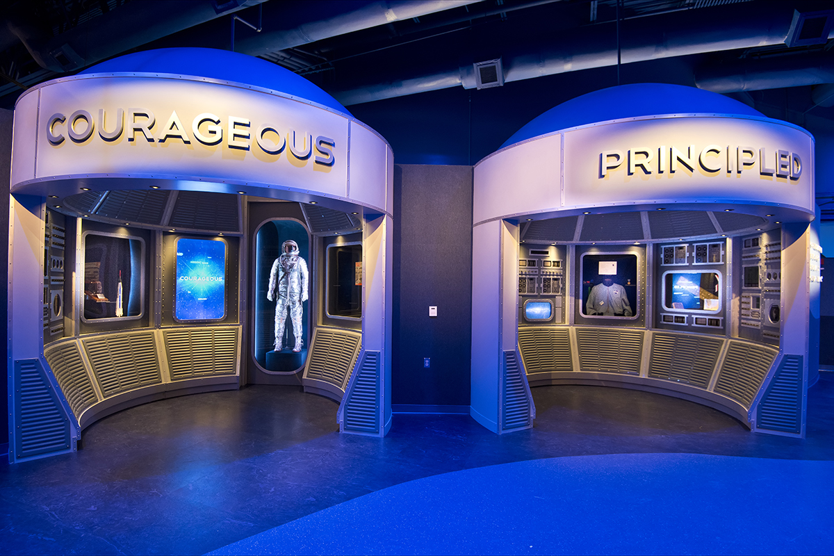 Qualities of an astronaut, courageous and principled, in the Heroes & Legends exhibit.