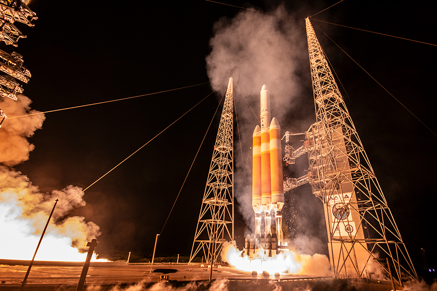 Delta IV Heavy launching at night from space launch complex 37