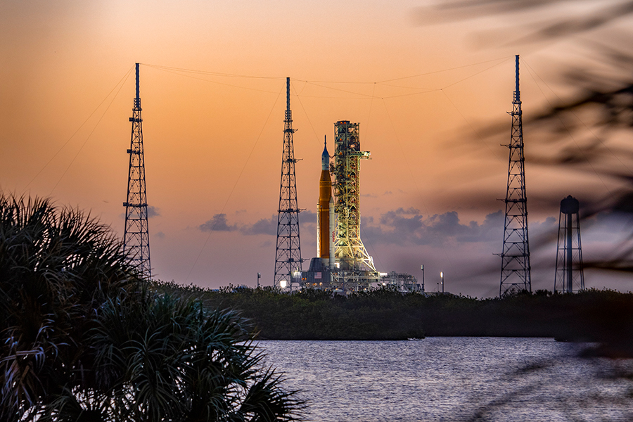 NASA's Space Launch System on launch pad 39B awaiting launch day