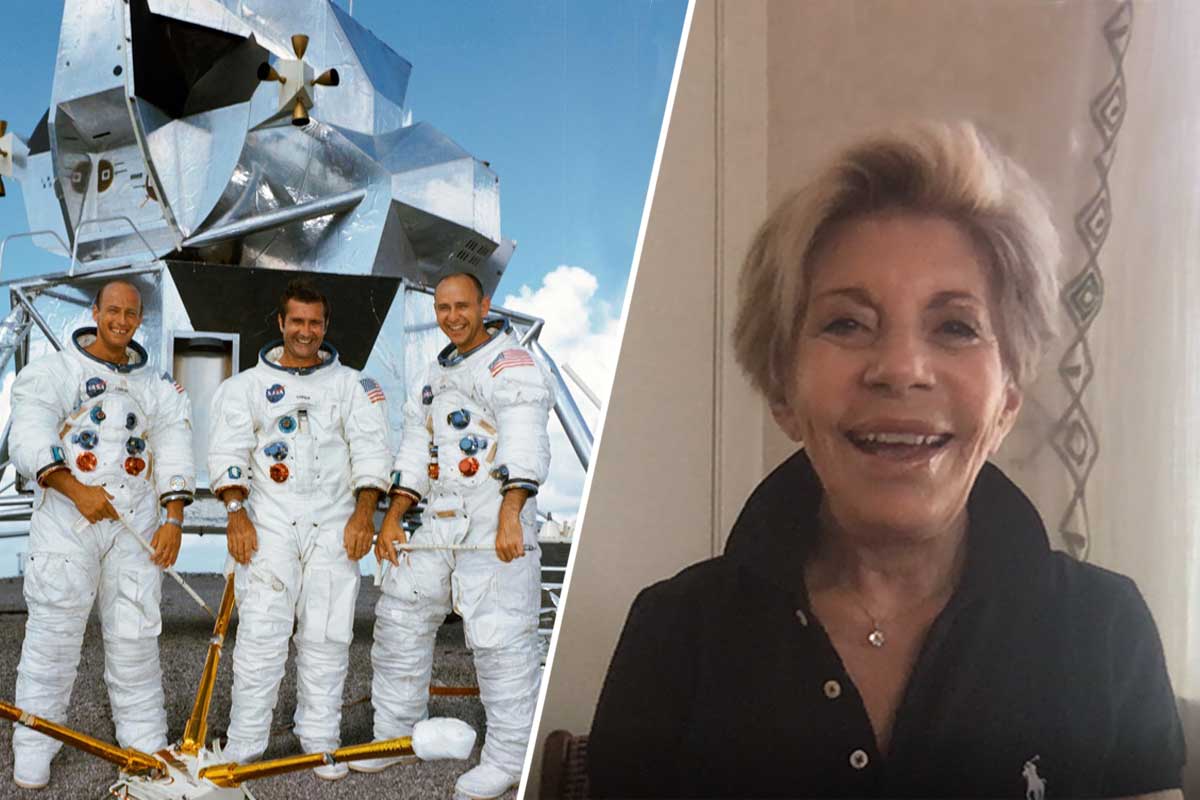 A combined photo of the crew of the Apollo 12 and of Nancy Conrad, wife of the late Apollo 12 astronaut Charles "Pete" Conrad.