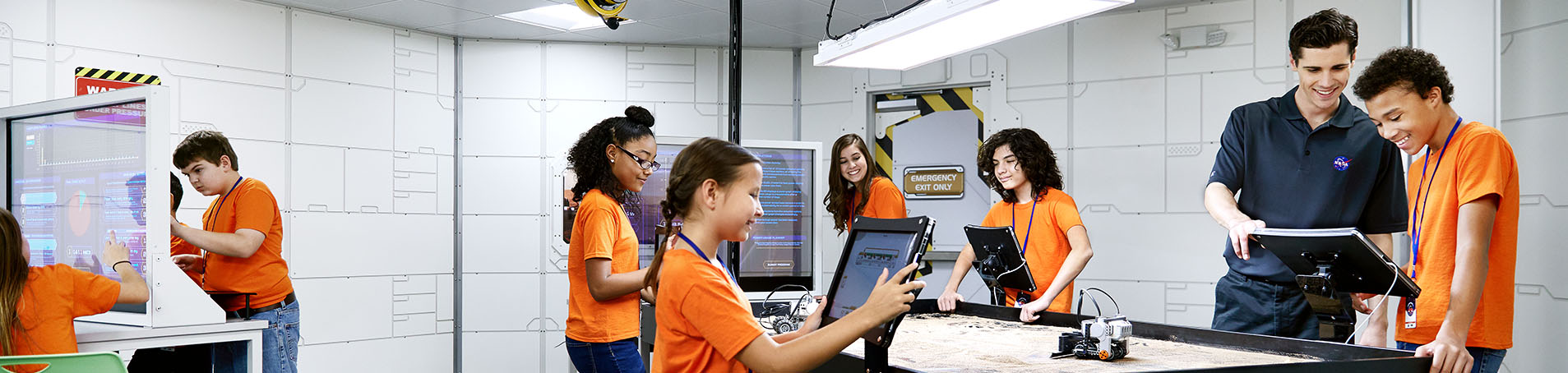 Campers in the Robotics Lab at Camp Kennedy Space Center