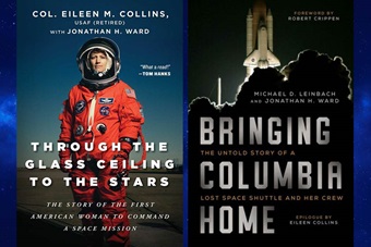 Eileen Collins and Mike Leinbach book covers for book signing event