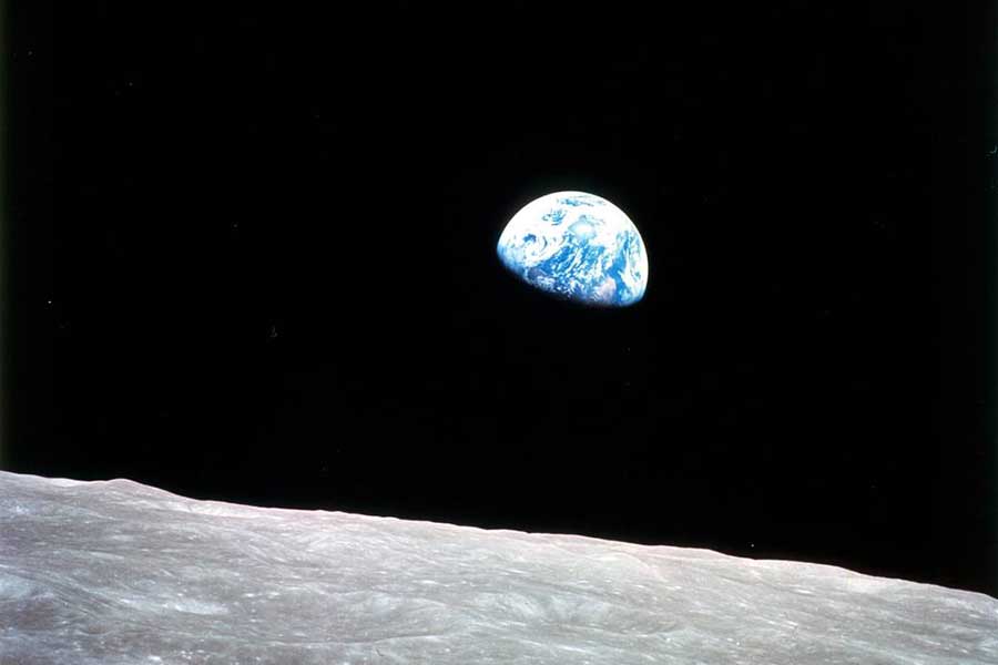 The famous Earthrise photo was taken during the Apollo 8 mission, the first manned mission to the moon.