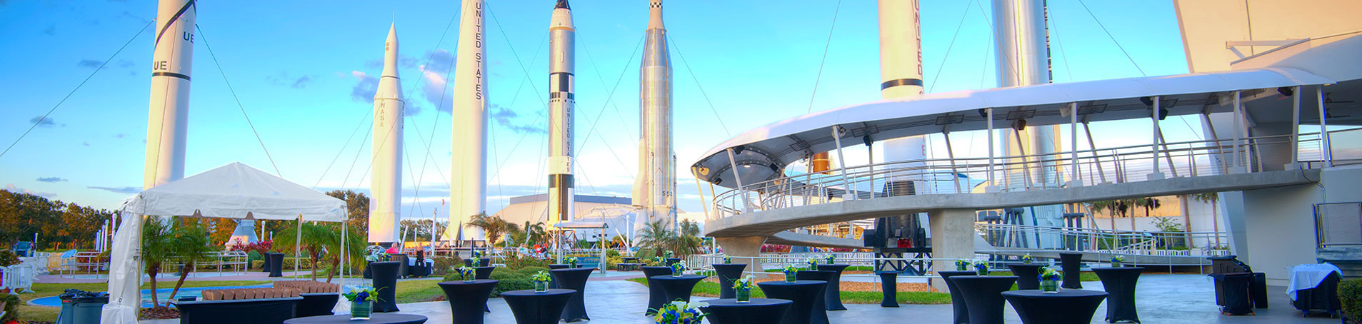 Enjoy an unique event experience at the Debus Conference Facility, with a stunning view of the Rocket Garden.