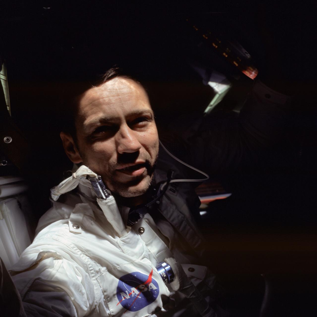 Astronaut Donn F. Eisele, Apollo 7 command pilot, is photographed during the Apollo 7 mission.